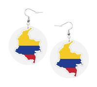 1 paire de boucles d'oreilles rondes imprimées avec drapeau de la Colombie pour femme, 1 paire de boucles d'oreilles percées en cuir léger, bijoux tendance, cadeaux pour femmes et filles, One Size
