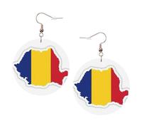 1 paire de boucles d'oreilles rondes imprimées avec drapeau de la Roumanie pour femmes, 1 paire de boucles d'oreilles percées en cuir léger, bijoux tendance, cadeaux pour femmes et filles, One Size