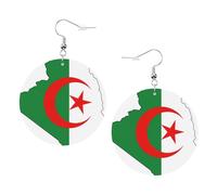 1 paire de boucles d'oreilles rondes imprimées avec drapeau de l'Algérie pour femme, 1 paire de boucles d'oreilles percées en cuir léger, bijoux tendance, cadeaux pour femmes et filles, One Size