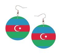 1 paire de boucles d'oreilles rondes imprimées avec drapeau de l'Azerbaïdjan pour femme, en cuir léger, bijoux tendance, cadeaux pour femmes et filles, One Size, Polyester