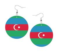 1 paire de boucles d'oreilles rondes imprimées avec drapeau de l'Azerbaïdjan pour femme, en cuir léger, bijoux tendance, cadeaux pour femmes et filles, One Size, Polyester