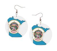 1 paire de boucles d'oreilles rondes imprimées avec drapeau de l'État du Minnesota pour femme, 1 paire de boucles d'oreilles percées en cuir léger, bijoux tendance, cadeaux pour femmes et filles, One
