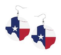 1 paire de boucles d'oreilles rondes imprimées avec drapeau de l'État du Texas pour femme, 1 paire de boucles d'oreilles percées en cuir léger, bijoux tendance, cadeaux pour femmes et filles, One Size