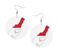1 paire de boucles d'oreilles rondes imprimées avec drapeau de Monaco pour femmes, 1 paire de boucles d'oreilles percées en cuir léger, bijoux tendance, cadeaux pour femmes et filles, One Size