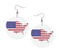1 paire de boucles d'oreilles rondes imprimées avec drapeau des États-Unis pour femmes, 1 paire de boucles d'oreilles percées en cuir léger, bijoux tendance, cadeaux pour femmes et filles