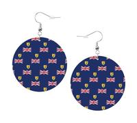 1 paire de boucles d'oreilles rondes imprimées avec drapeau des îles Turques et Caïques pour femmes, 1 paire de boucles d'oreilles percées en cuir léger, bijoux tendance, cadeaux pour femmes et filles