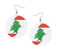 1 paire de boucles d'oreilles rondes imprimées avec drapeau du Liban pour femme, 1 paire de boucles d'oreilles percées en cuir léger, bijoux tendance, cadeaux pour femmes et filles, One Size