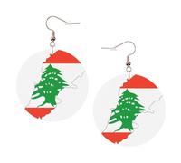 1 paire de boucles d'oreilles rondes imprimées avec drapeau du Liban pour femme, 1 paire de boucles d'oreilles percées en cuir léger, bijoux tendance, cadeaux pour femmes et filles, One Size