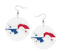 1 paire de boucles d'oreilles rondes imprimées avec drapeau du Panama pour femme, 1 paire de boucles d'oreilles percées en cuir léger, bijoux tendance, cadeaux pour femmes et filles, One Size