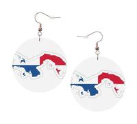 1 paire de boucles d'oreilles rondes imprimées avec drapeau du Panama pour femme, 1 paire de boucles d'oreilles percées en cuir léger, bijoux tendance, cadeaux pour femmes et filles, One Size