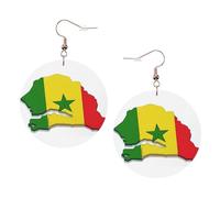 1 paire de boucles d'oreilles rondes imprimées avec drapeau du Sénégal pour femmes, 1 paire de boucles d'oreilles percées en cuir léger, bijoux tendance, cadeaux pour femmes et filles, One Size