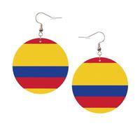 1 paire de boucles d'oreilles rondes imprimées drapeau de la Colombie pour femme, paire de boucles d'oreilles percées en cuir léger, bijoux tendance, cadeaux pour femmes et filles, One Size, Polyester