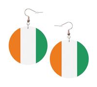 1 paire de boucles d'oreilles rondes imprimées drapeau de la Côte d'Ivoire pour femmes, boucles d'oreilles en cuir léger pour oreilles percées, bijoux tendance, cadeaux pour femmes et filles, One Size
