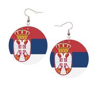 1 paire de boucles d'oreilles rondes imprimées drapeau de la Serbie pour femmes, boucles d'oreilles légères en cuir, bijoux tendance, cadeaux pour femmes et filles, One Size, Polyester