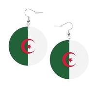 1 paire de boucles d'oreilles rondes imprimées drapeau de l'Algérie pour femmes, boucles d'oreilles légères en cuir, bijoux tendance, cadeaux pour femmes et filles, One Size, Polyester