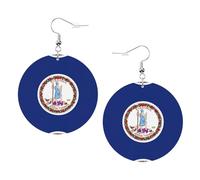 1 paire de boucles d'oreilles rondes imprimées drapeau de Virginie pour femmes, boucles d'oreilles légères en cuir, bijoux tendance, cadeaux pour femmes et filles, One Size, Polyester