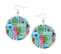 1 paire de boucles d'oreilles rondes imprimées en forme de carte de l'Amérique du Sud avec icônes pour femmes, 1 paire de boucles d'oreilles percées en cuir léger, bijoux tendance, cadeaux pour femmes