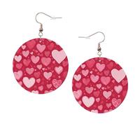 1 paire de boucles d'oreilles rondes imprimées pour la Saint-Valentin - En cuir léger - Bijoux tendance - Cadeaux pour femmes et filles, One Size, Polyester