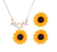 1 paire de boucles d'oreilles tournesol, 1 collier, boucles d'oreilles simples, boucles d'oreilles en forme de tournesol, boucles d'oreilles en résine, adaptées aux cadeaux et à la tenue quotidienne,