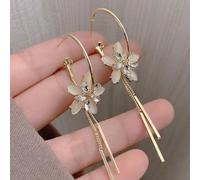 1 paire de boucles d'oreilles uniques et à la mode avec pierre œil de chat et franges, boucles d'oreilles longues élégantes avec motif floral, bijoux de style coréen pour tous les jours Taille UniqueA