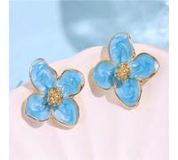 1 paire de boucles d'oreilles vintage style Hong Kong avec motif floral de style français Hibiscus et glaçure goutte, des boucles d'oreilles à tige 3D petite fleur polyvalentes Taille UniqueAlliage de