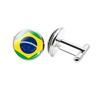 1 paire de boutons de manchette fantaisie drapeau brésilien pour homme boutons de manchette avion anniversaire anniversaire mariage cadeau d'affaires avec boîte à bijoux, taille unique, Verre, Pas de