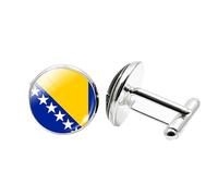 1 paire de boutons de manchette fantaisie drapeau de Bosnie-Herzégovine pour homme Boutons de manchette avion anniversaire anniversaire mariage cadeau d'affaires avec boîte à bijoux, taille unique