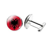 1 paire de boutons de manchette fantaisie drapeau de l'Albanie pour homme Boutons de manchette avion anniversaire anniversaire mariage cadeau d'affaires avec boîte à bijoux, taille unique, Verre, Pas