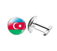 1 paire de boutons de manchette fantaisie drapeau de l'Azerbaïdjan pour hommes boutons de manchette avion anniversaire anniversaire mariage cadeau d'affaires avec boîte à bijoux, taille unique, Verre