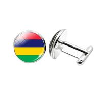 1 paire de boutons de manchette fantaisie drapeau de l'île Maurice avion boutons de manchette pour homme anniversaire anniversaire mariage cadeau d'affaires avec boîte à bijoux, taille unique, Verre