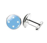 1 paire de boutons de manchette fantaisie drapeau de Micronésie pour homme Boutons de manchette avion anniversaire anniversaire mariage cadeau d'affaires avec boîte à bijoux, taille unique, Verre, Pas