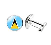 1 paire de boutons de manchette fantaisie drapeau de Sainte-Lucie pour homme Boutons de manchette avion anniversaire anniversaire mariage cadeau d'affaires avec boîte à bijoux, taille unique, Verre