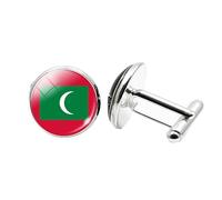 1 paire de boutons de manchette fantaisie drapeau des Maldives pour homme Boutons de manchette avion anniversaire anniversaire mariage cadeau d'affaires avec boîte à bijoux, taille unique, Verre, Pas