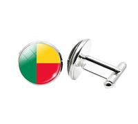 1 paire de boutons de manchette fantaisie drapeau du Bénin pour homme Boutons de manchette avion anniversaire anniversaire mariage cadeau d'affaires avec boîte à bijoux, taille unique, Verre, Pas de