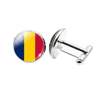 1 paire de boutons de manchette fantaisie drapeau du Tchad pour hommes boutons de manchette avion anniversaire anniversaire mariage bijoux d'affaires cadeau avec boîte à bijoux, taille unique, Verre