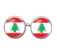 1 paire de boutons de manchette fantaisie drapeau libanais pour homme Boutons de manchette avion anniversaire anniversaire mariage cadeau d'affaires avec boîte à bijoux, taille unique, Verre, Pas de