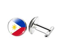 1 paire de boutons de manchette fantaisie drapeau philippin pour hommes boutons de manchette avion anniversaire anniversaire mariage cadeau d'affaires avec boîte à bijoux, taille unique, Verre, Pas de