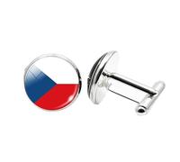 1 paire de boutons de manchette fantaisie drapeau tchèque pour hommes boutons de manchette avion anniversaire anniversaire mariage cadeau d'affaires avec boîte à bijoux, taille unique, Verre, Pas de