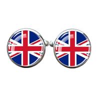 1 paire de boutons de manchette fantaisie drapeau Union Jack avion boutons de manchette anniversaire anniversaire mariage cadeau d'affaires avec boîte à bijoux, taille unique, Verre, Pas de gemme