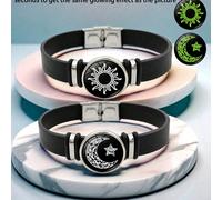 1 paire de bracelet d'amitié en acier inoxydable avec pierre précieuse de style soleil et lune à la mode européen et américain avec effet lumineux (Conseil : après réception du produit, le motif ne br