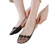 1 paire de chaussettes à l'aloe vera pour femme - Chaussettes de ballerine solides antidérapantes en dentelle - Chaussettes bateau en mousse, Noir , taille unique