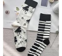 1 Paire De Chaussettes Asymétriques Créatives Avec Contraste De Couleur Ab, Imprimé De Note De Piano Et De Chat Pour Hommes, Mi-mollet, Style Européen Et Américain 39-42,43-46Étoffe