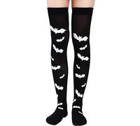 1 paire de chaussettes au-dessus du genou pour Halloween, chauve-souris, gothique, cosplay, festival, pour femme et fille, chaussettes chauve-souris noires, Taille unique