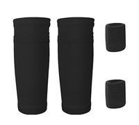 1 paire de chaussettes de football, 1 paire de bracelets de sport, chaussettes de jambe avec poches, équipement d'entraînement de football, adapté aux adolescents (noir, pas de bouclier)