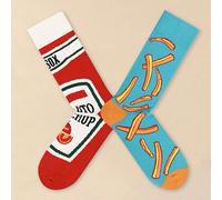 1 paire de chaussettes dépareillées unisexes créatives avec motif tomate et frites, chaussettes mi-mollet uniques, confortables et décontractées, convenant pour un port quotidien 39-42,36-39,3 Double 