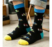 1 paire de chaussettes d'équipage imprimées de tracteur amusantes pour hommes, chaussettes à motif rétro de tracteur agricole, chaussettes de style de rue unique européen et américain, chaussettes d'é