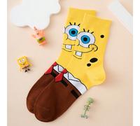 1 paire de chaussettes d'équipage motif Spongebob multicolore intéressant et personnalisé pour hommes, unisexe, vêtements de sport, toutes saisons, taille européenne/américaine, confortable, respirant