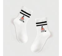1 paire de chaussettes d'équipe douces et confortables pour enfants avec motif de sorcière/citrouille d'Halloween et motif à rayures verticales double barre, convenant aux tenues de fête d'Halloween o