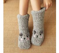 1 paire de chaussettes en polaire de corail à 6 couleurs pour femmes, chaussettes épaisses et chaudes avec grip antidérapant, avec broderie mignonne, chaussettes crew douces et moelleuses pour l'autom