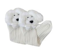 1 paire de chaussettes extensibles d'automne et d'hiver pour enfants en peluche avec nœud décoratif, design sans couture, motif automne hiver pour tout-petit, long tube, blanc, taille unique